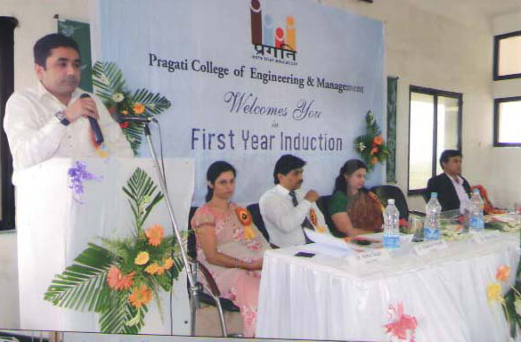  Rajiv Vora delivering induction speech for first year engineering batch at Pragati college of Engineering. 